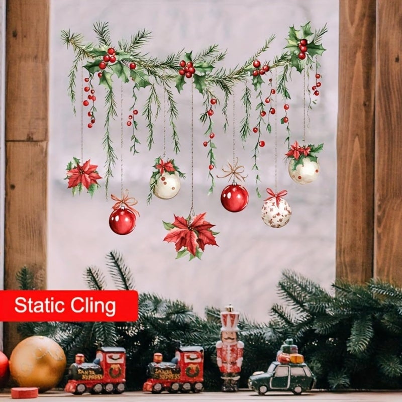 WULIUFLY Christmas Window Clings Cute Garland Colored Balls Window Clings Stickers for Glass, Reusable Holiday Window Stickers Winter Xmas Garland Colored Clings Decals for Christmas Party(12.99in*13.98in) - Image 4